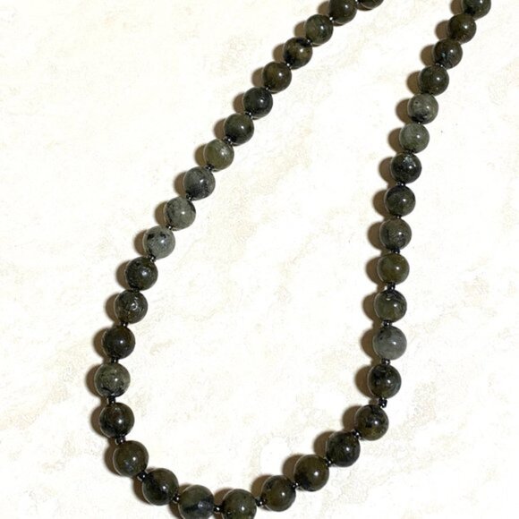 Natural Dark Labradorite Large Genuine Gemstone Classic Beaded Necklace - Picture 9 of 15